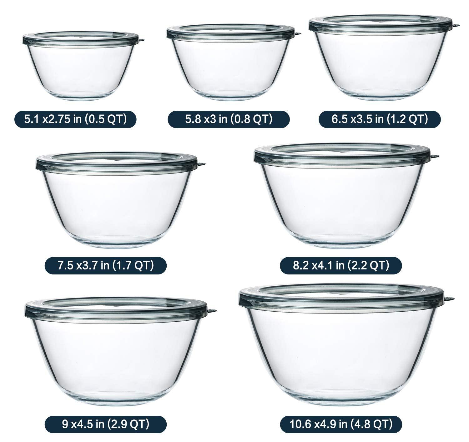 M MCIRCO Glass Salad Bowls with Lids-14-Piece Set, Salad Bowls with Lids, Space Saving Nesting Bowls - for Meal Prep, Food Storage, Serving Bowls -Glass bowl For Cooking, Baking - CookCave