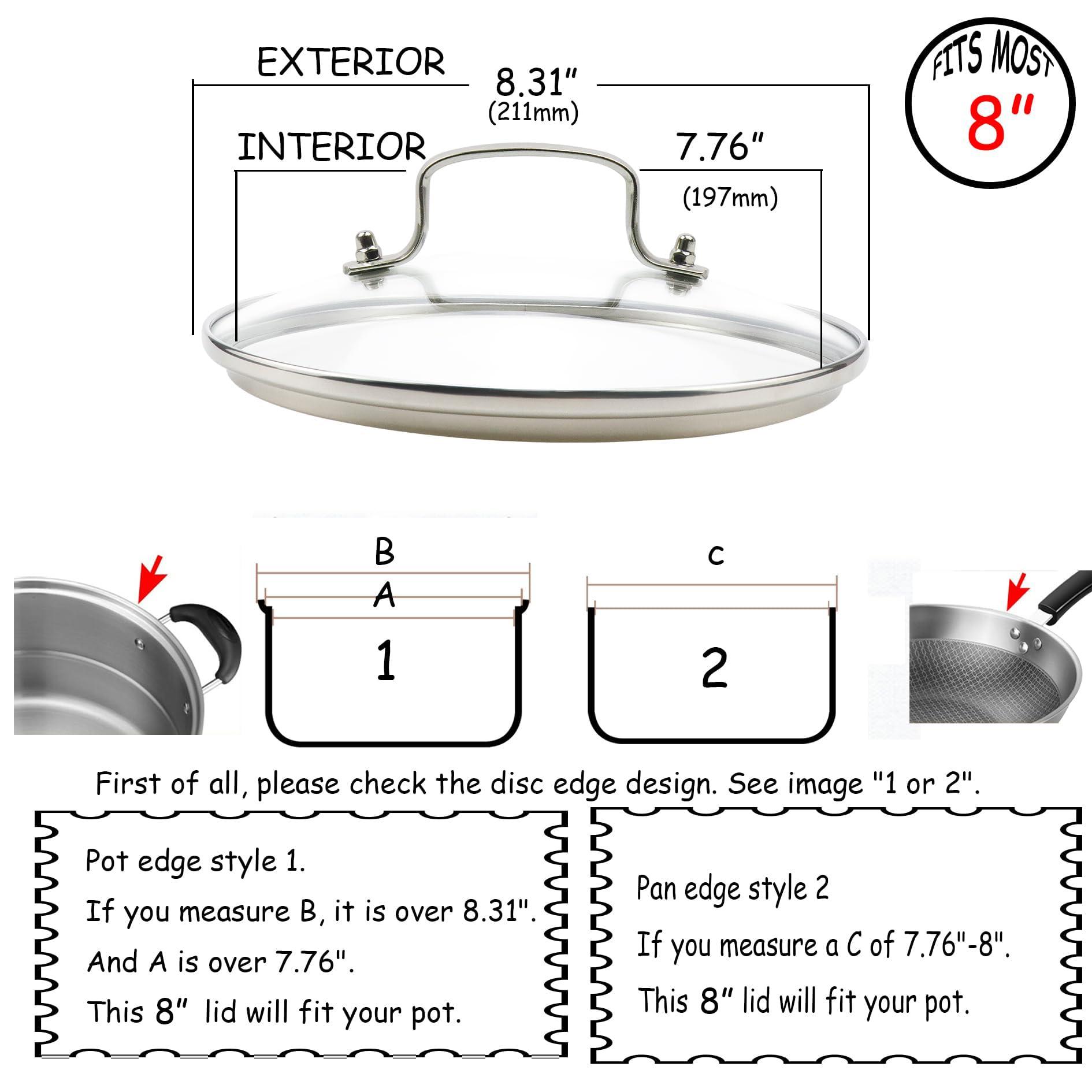 HEVSTIL Tempered Glass Lid,8inch /21cm Clear Glass Pot Lid with Stainless Steel Handle Tempered Pot Glass Lid Glass Replacement Lid for Frying Pan, Fry Pan, Skillet, Pan Lid - CookCave