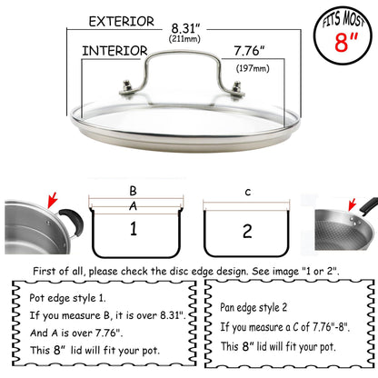 HEVSTIL Tempered Glass Lid,8inch /21cm Clear Glass Pot Lid with Stainless Steel Handle Tempered Pot Glass Lid Glass Replacement Lid for Frying Pan, Fry Pan, Skillet, Pan Lid - CookCave