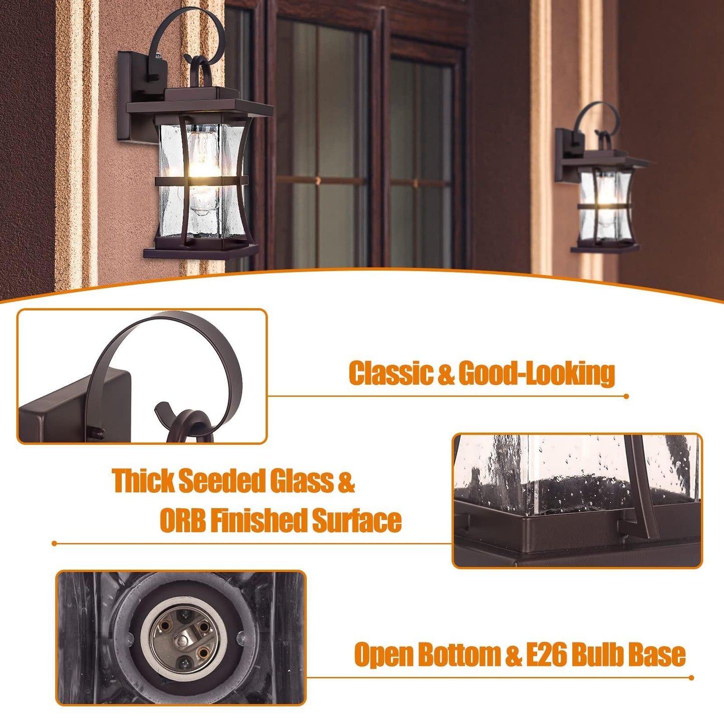 2-Pack Dusk to Dawn Outdoor Lighting - Oil Rubbed Bronze Exterior Porch Light Fixtures Wall Mount, 100% Anti-Rust Brown Outside Wall Sconce, Waterproof Dusk to Dawn Wall Lights for House Garage - CookCave