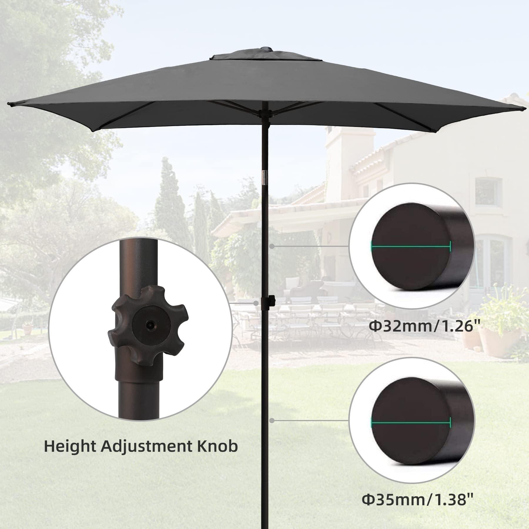 AMMSUN 6.5 x 4.5ft Rectangular Patio Umbrella Outdoor Table Umbrella Steel Pole and Fiberglass Ribs, Grey - CookCave