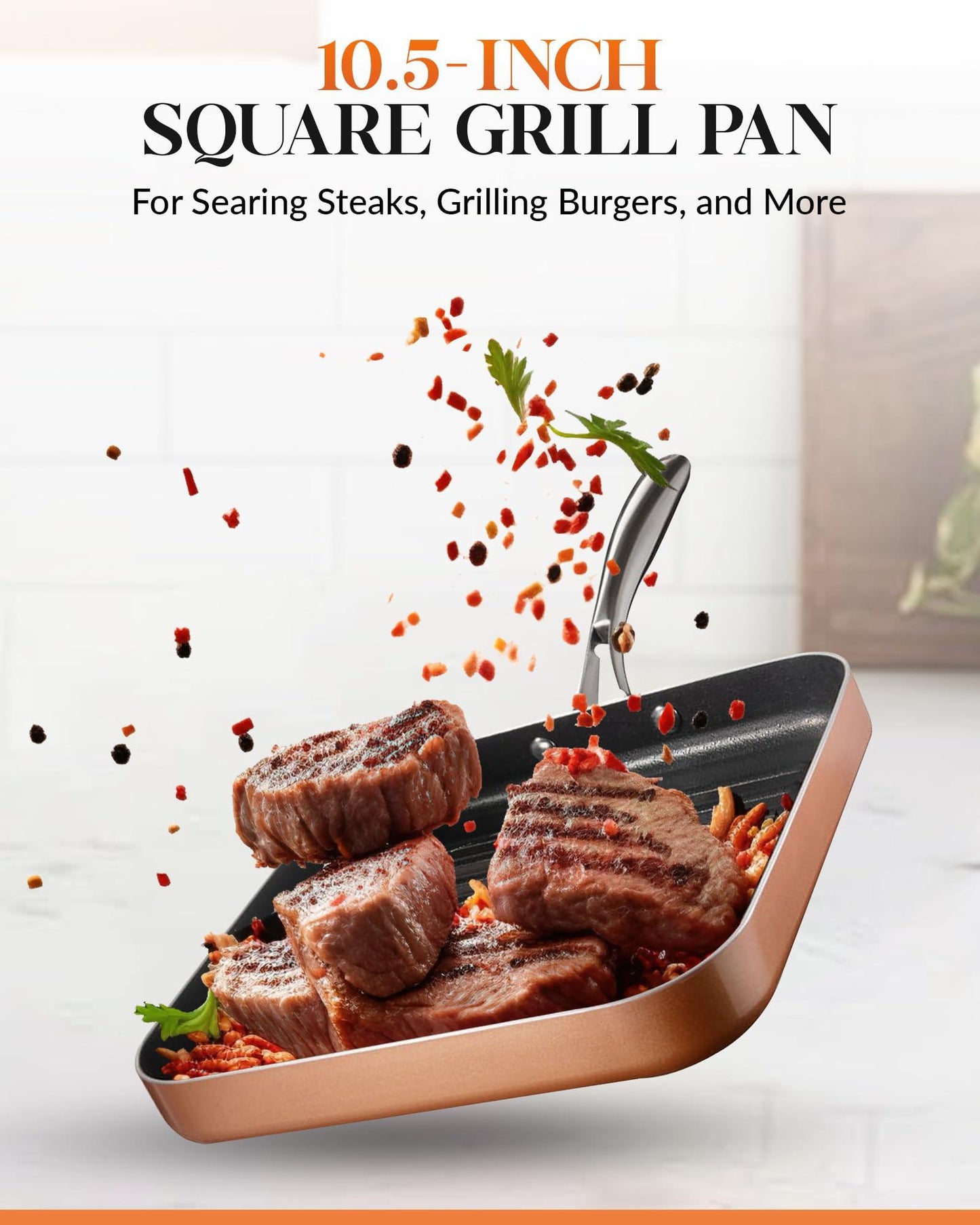 GOTHAM STEEL Nonstick Grill Pan for Stove Top with Grill Sear Ridges, Nonstick Ultra Durable Grilling Pan, Metal Utensil Safe, Stay Cool Stainless-Steel Handle, Oven & Dishwasher Safe, Non-Toxic - CookCave
