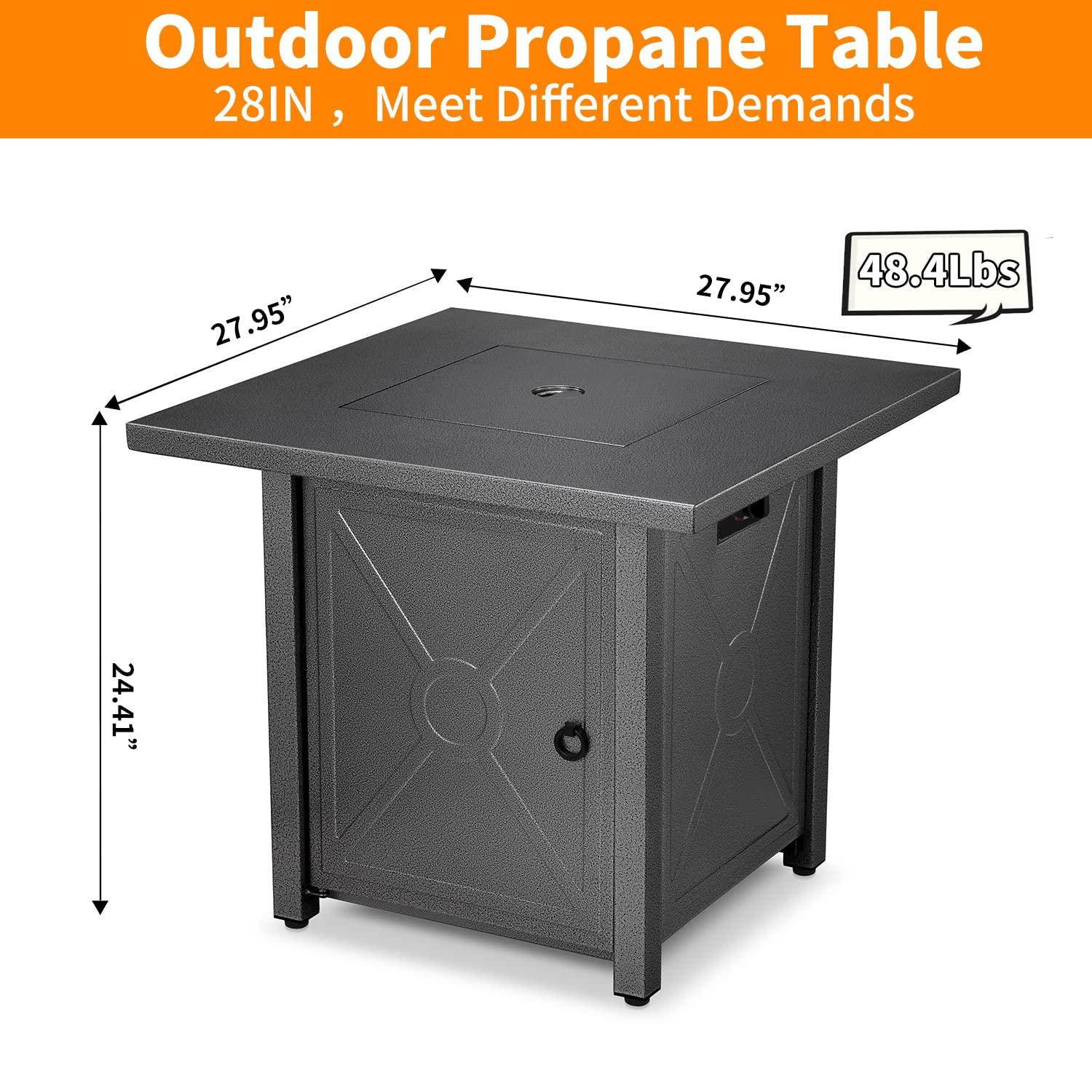 R.W.FLAME 28'' Fire Pit Table,Propane Fire Pit Table,41000BTU,propane fire pit,Portable Outdoor Fire Pit with Lava Racks,Lid & Rain Cover.Smokeless Gas Fire Pit Table for Outside Paito/Garden/Backyard - CookCave