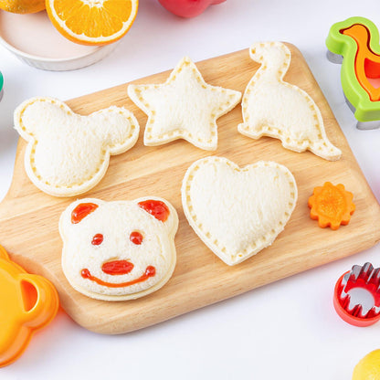 Sandwich Cutters for Kids Lunch LARGE 6 Pcs, Kimfead Sandwich Maker, Cookie Cutters Set, Dinosaur Mouse Heart Star Bear - CookCave