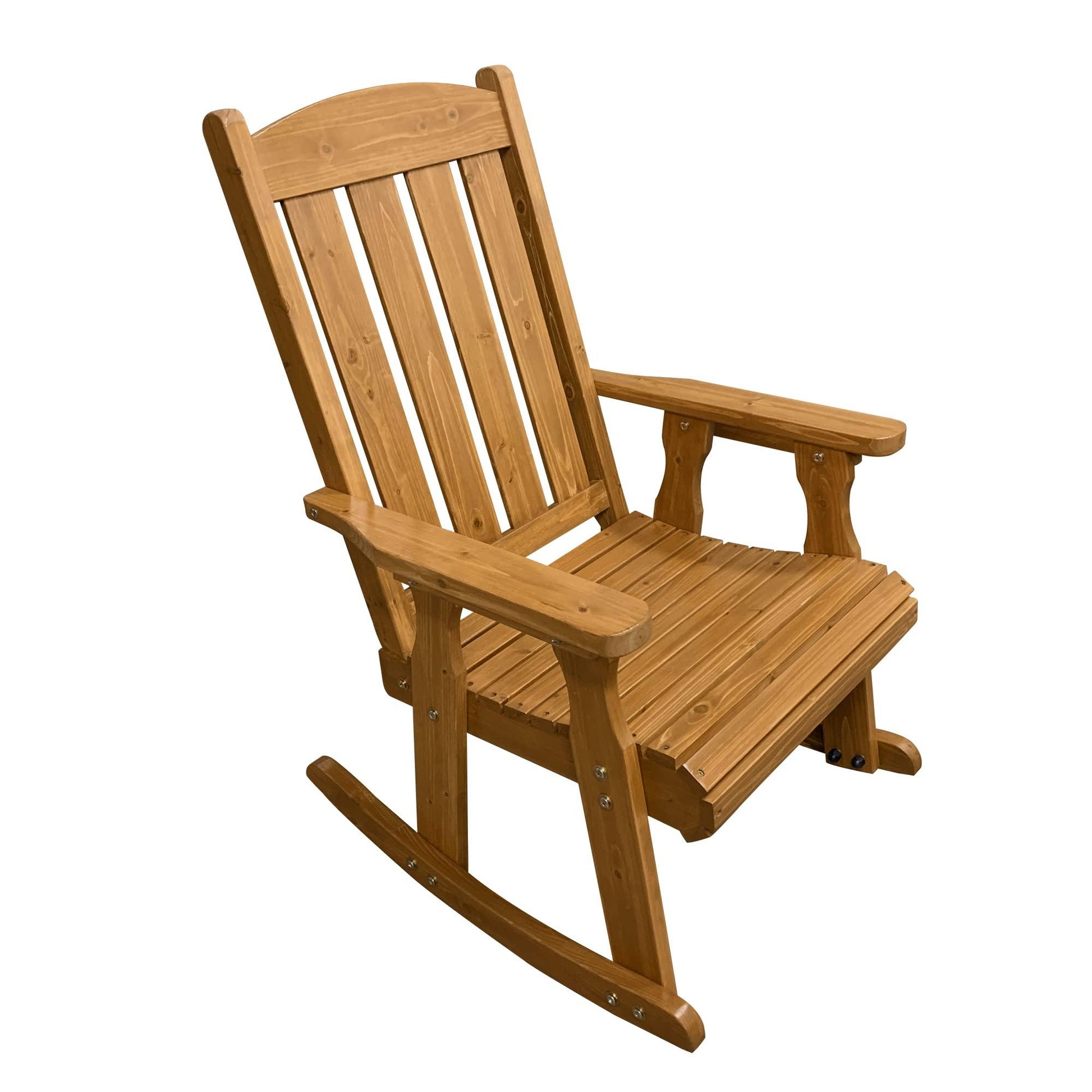 Wooden Rocking Chair with Comfortable Backrest Inclination, High Backrest and Deep Contoured Seat, Solid Fir Wood, Heavy Duty 600 LBS, for Both Outdoor and Indoor, Backyard, Porch and Patio - CookCave