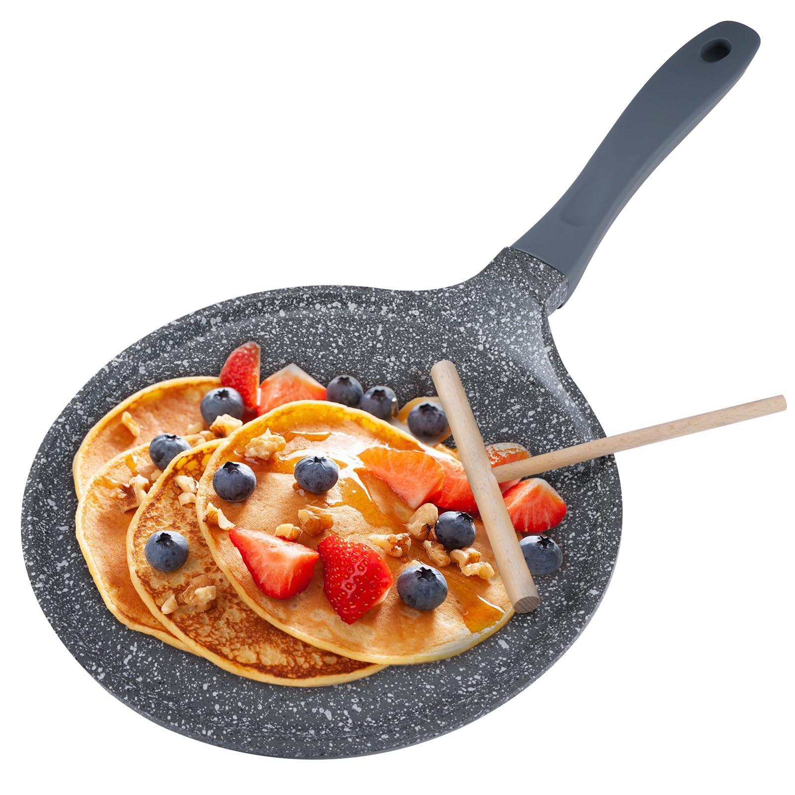 ACTIV CUISINE Nonstick Crepes Pan, Pancake Pan Skillet with Ceramic Coating 9.5 Inch Flat Skillet Tawa Dosa Tortilla Pan with Spreader Compatible with All Stovetops, PFOA-Free, Ashley Grey - CookCave