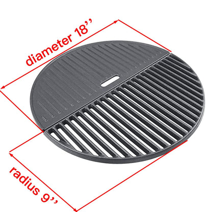 Grill Valueparts 18 Inch Half Moon Grate and Reversible Griddle Replacement Parts for Kamado Joe Classic III Classic II Classic I, Large Big Green Egg Cast Iron Cooking Grid Grate Griddle Grill - CookCave