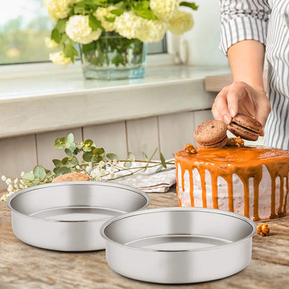 E-far 8 Inch Cake Pan Set of 3, Stainless Steel Round Layer Cake Baking Pans, Non-Toxic & Healthy, Mirror Finish & Dishwasher Safe - CookCave