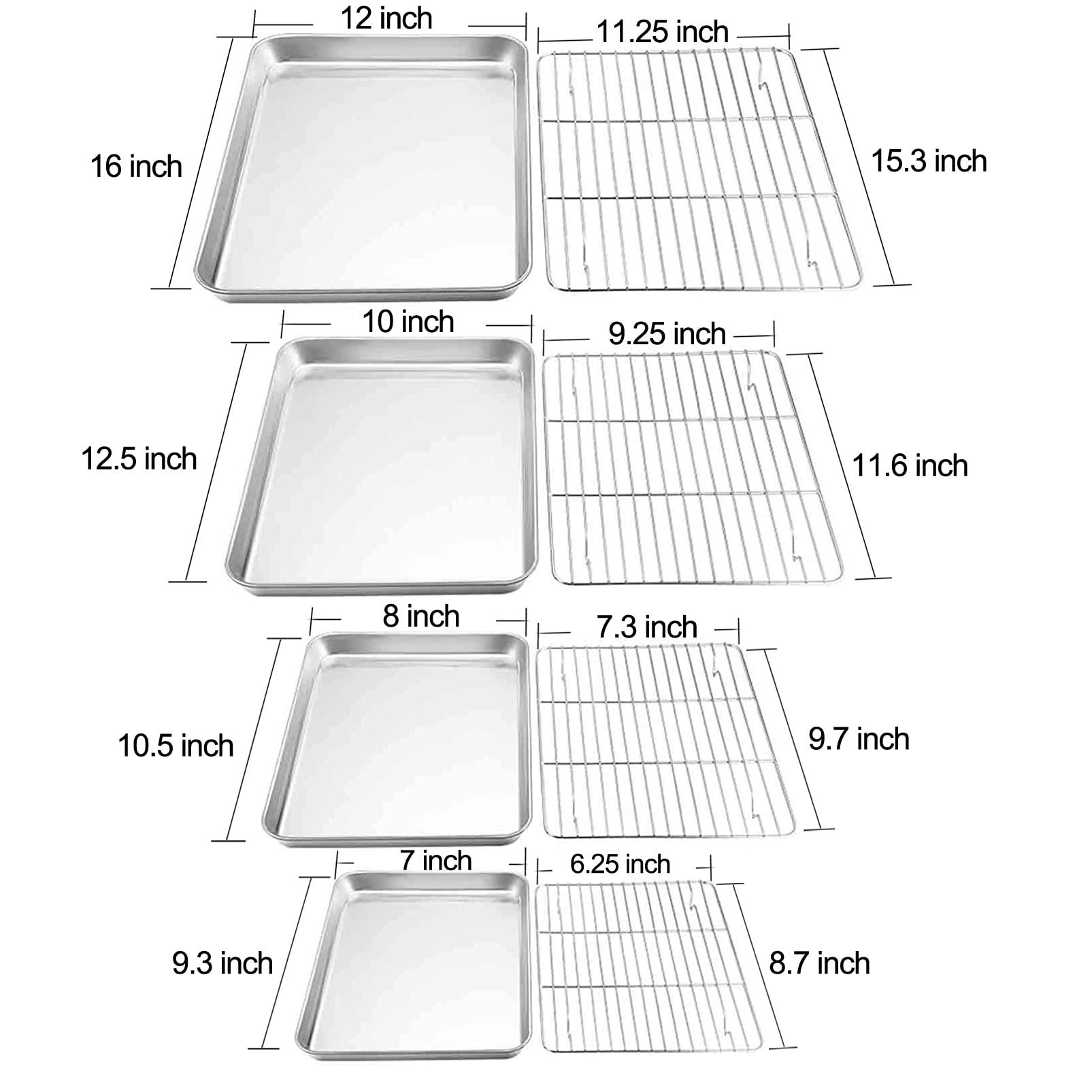 TeamFar Baking Sheet with Rack Set of 8, Cookie Sheet Baking Pans Stainless Steel Bakeware with Cooling Rack Set, Non Toxic & Healthy, Mirror Finish & Rust Free, Easy Clean & Dishwasher Safe - CookCave