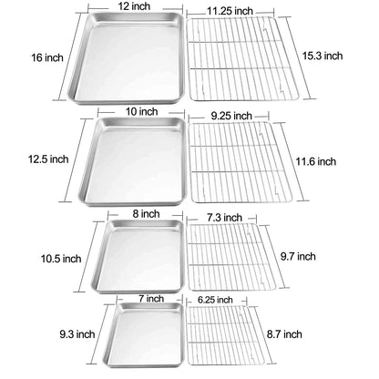 TeamFar Baking Sheet with Rack Set of 8, Cookie Sheet Baking Pans Stainless Steel Bakeware with Cooling Rack Set, Non Toxic & Healthy, Mirror Finish & Rust Free, Easy Clean & Dishwasher Safe - CookCave