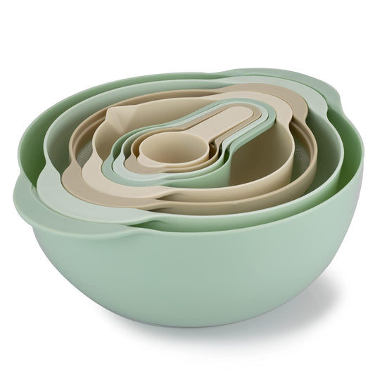 COOK WITH COLOR 8 Piece Nesting Bowls with Measuring Cups Colander and Sifter Set - Includes 2 Mixing Bowls, 1 Colander, 1 Sifter and 4 Measuring Cups, polypropylene, Mint Green - CookCave