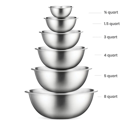 FineDine Stainless Steel Mixing Bowls (Set of 6) - Easy To Clean, Nesting Bowls for Space Saving Storage, Great for Cooking, Baking, Prepping - CookCave