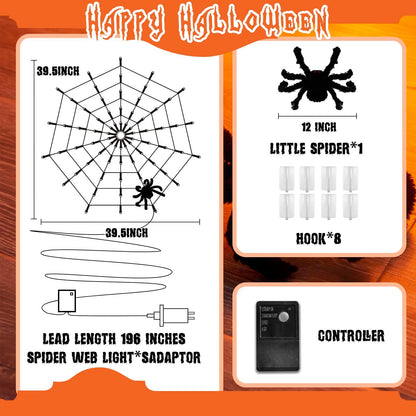 Vanthylit Halloween Spider Web Lights with Black Spider, 70 LED Waterproof Orange Light Up Spiderweb, Halloween Lights for Window Room Indoor Outdoor Decorations - CookCave