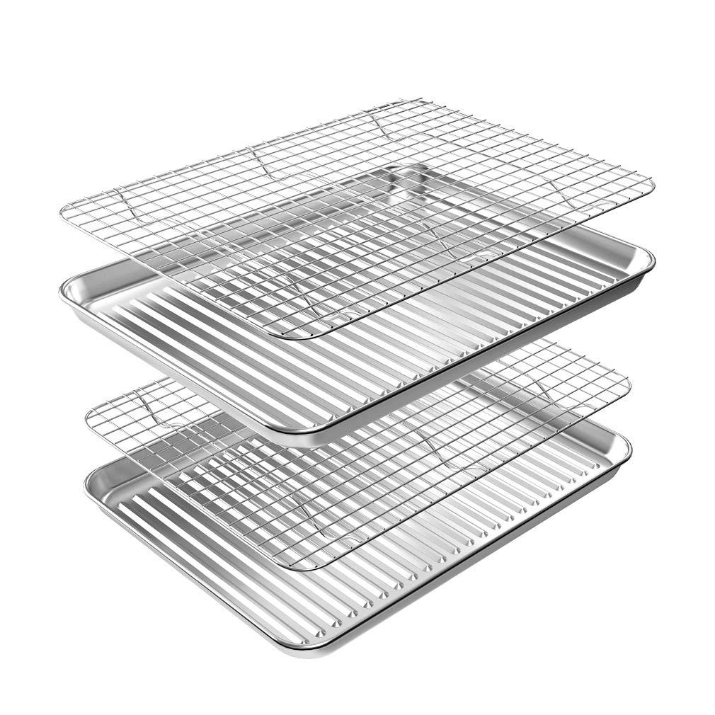 ROTTAY Baking Sheet with Rack Set (2 Pans + 2 Racks), Stainless Steel Cookie Sheet with Cooling Rack, Nonstick Baking Pan, Warp Resistant & Heavy Duty & Rust Free, Size 16 x 12 x 1 Inches - CookCave