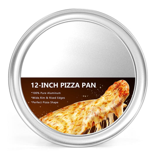 Kevenal Wide Rim Pizza Pan, Aluminum Pizza Tray, Restaurant-Grade Baking Trays Coupe Style Rim, 12 Inches, Pack of 1 - CookCave