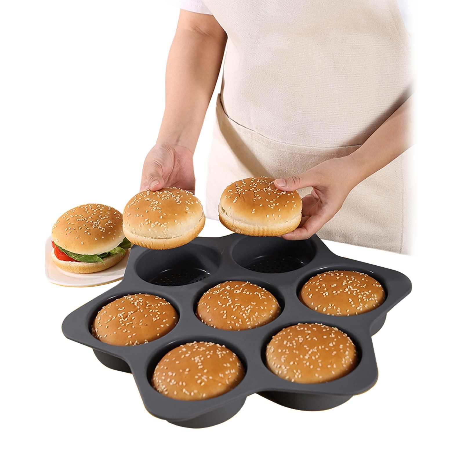 atrccs Silicone Hamburger Bun Mold 7 cavity loaf pan Non Stick Baking Pannon-stick pan easy to release household silicone food baking New Baking tool (black) - CookCave