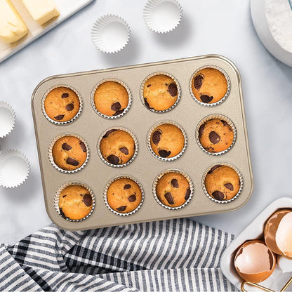 Glad Muffin Pan Nonstick-Heavy Duty Metal Cupcake Tin with Small Baking, Mini 12-Cup, Gold - CookCave