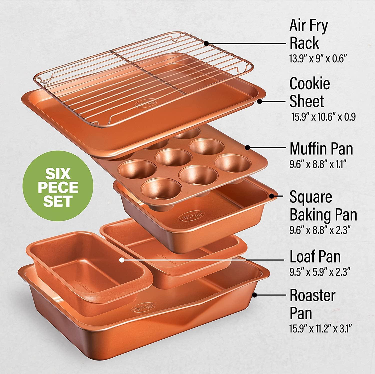 Gotham Steel 6 Pc Stackable Bakeware Set/Baking Pans Set Nonstick with Oven Pans + Baking Sheet Set and Wire Rack, Complete Baking Set for Kitchen, Oven/Dishwasher Safe, 100% Non Toxic - CookCave