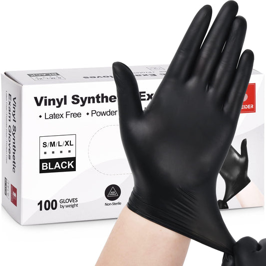 Schneider Black Vinyl Exam Gloves, 4mil, Disposable Latex-Free, Plastic Gloves for Medical, Cooking, Cleaning, and Food Prep, Sizes Medium - CookCave