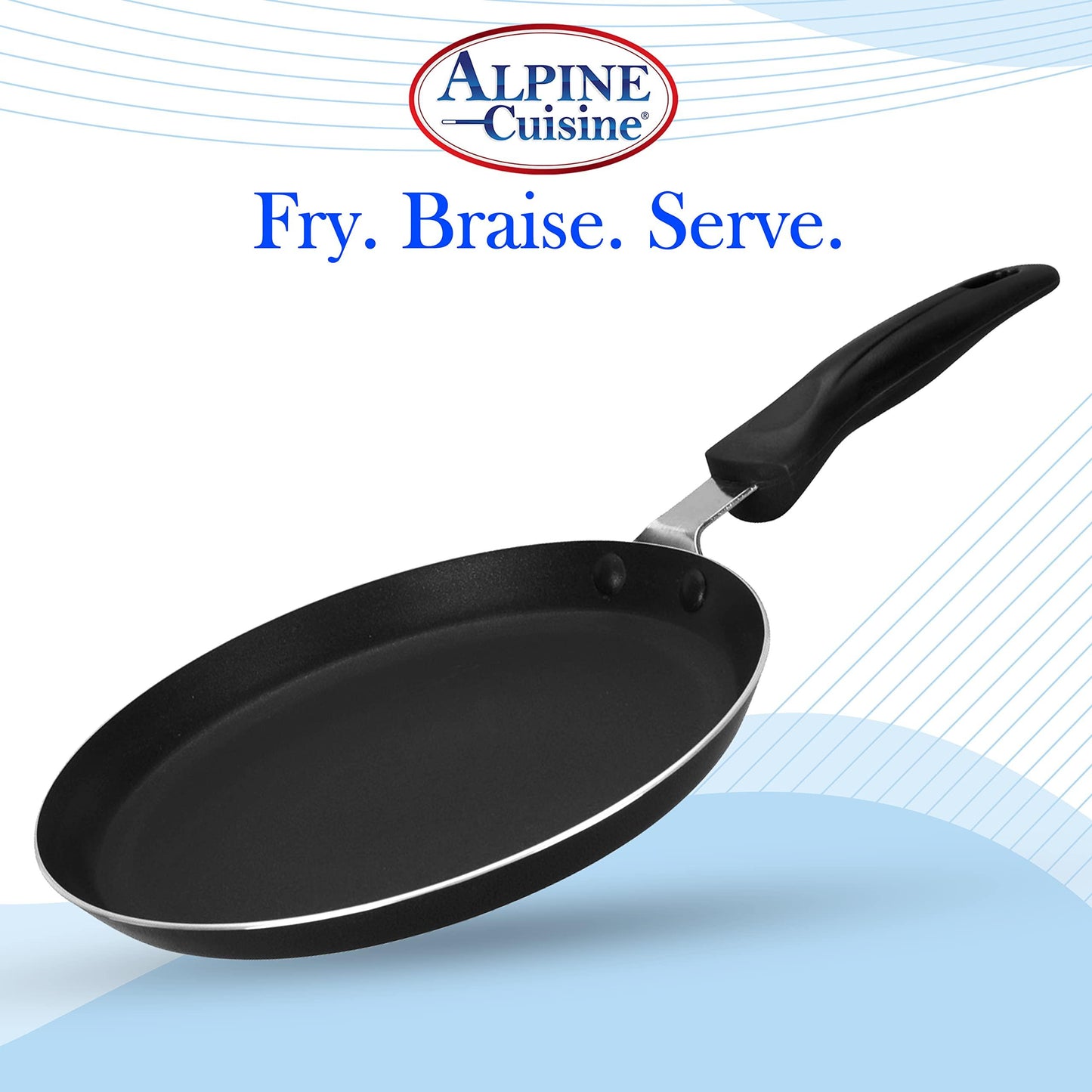 Alpine Cuisine Griddle Pan Aluminum 9-Inch Nonstick Coating, Griddle Pan for Stove Top with Stay Cool Handle, PFOA Free, nonstick cookware - Dishwasher Safe - Gray - CookCave