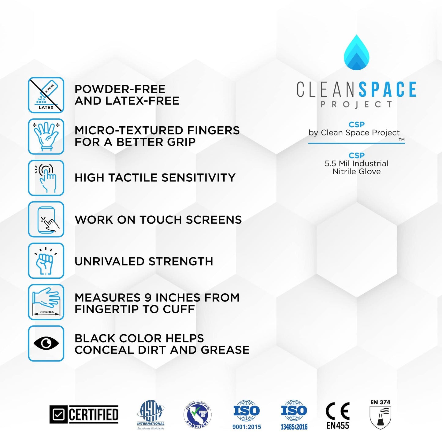 CLEAN SPACE PROJECT Nitrile Gloves, Extra Thick 5.5 Mil, Disposable, Powder Free, Latex Free (Black - Large, Box of 100) - CookCave