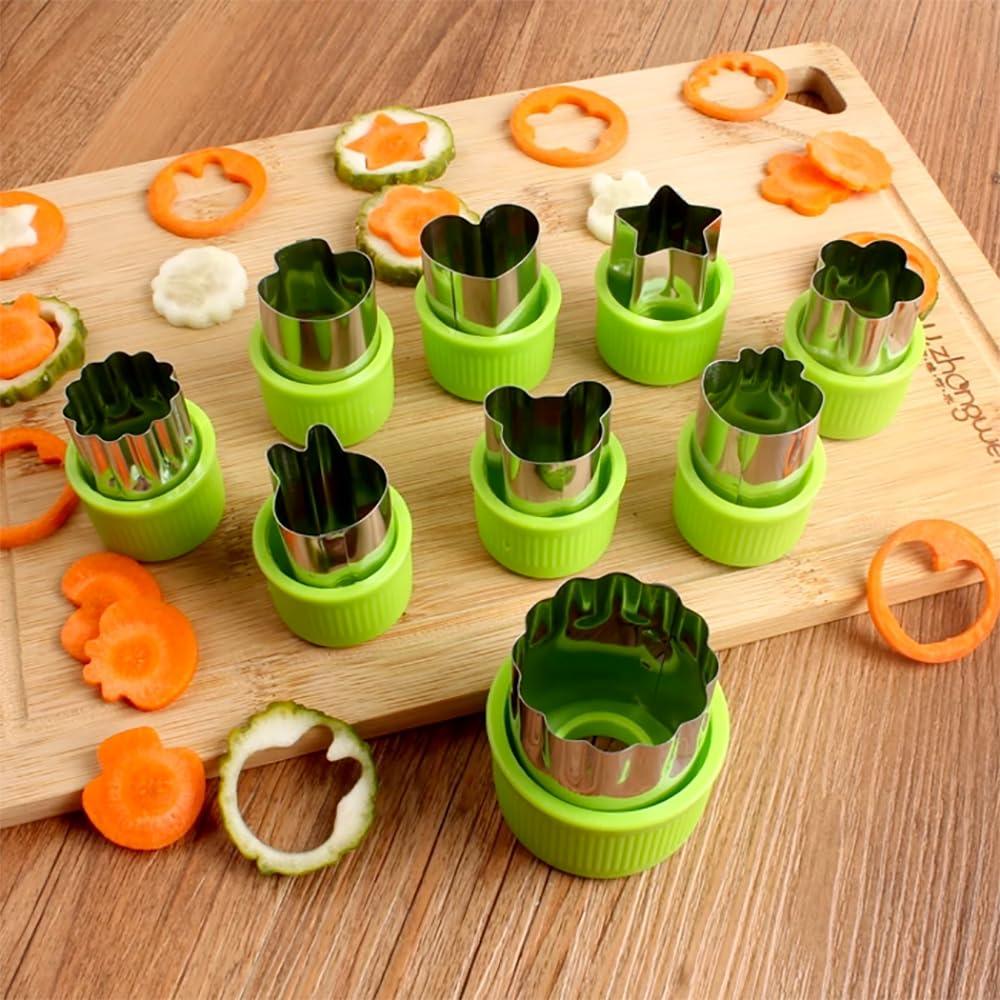 Mini Vegetable Cutter Shapes Set, Mini Pie, Fruit and Cookie Pastry Stamps Mold for Kids Baking and Food Supplement Tools Accessories, Green 9 Pcs - CookCave