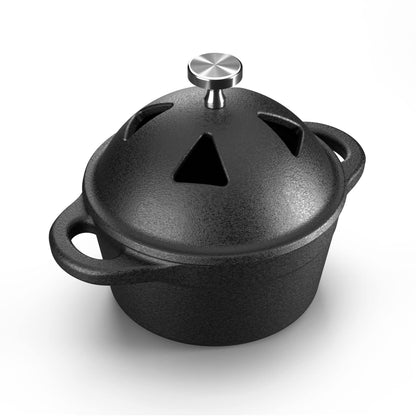 Garlic Roaster Baker, Cast Iron Dutch Oven Pre-Seasoned, Mini Cocotte, 1 Cup Capacity, Black, Ramekin with Lid, for BBQ Grill or Oven, by Bazaar LM-ents (Dome Lid) - CookCave