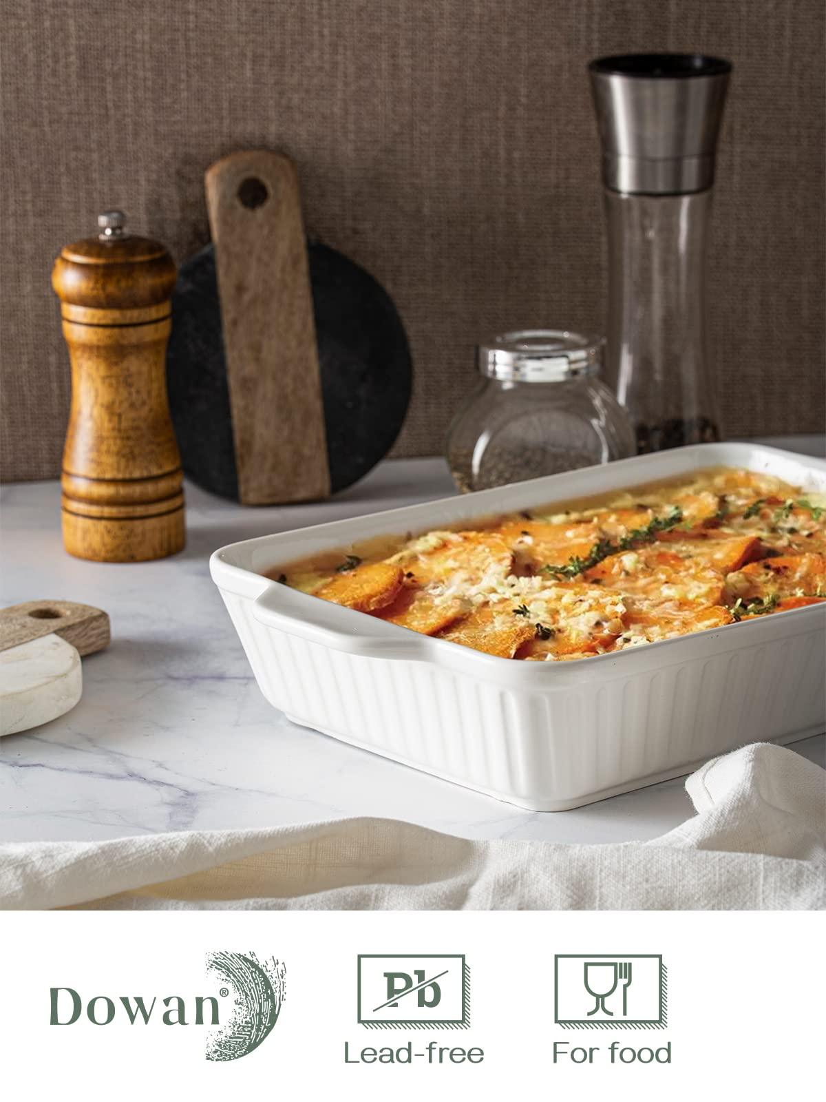 DOWAN Casserole Dishes for Oven, Ceramic Baking Dishes for Oven Set of 3, Lasagna Pan Deep, Baking Pan Set Rectangular Casserole Dish Set with Handles for Baking, White (15.6''/12.2''/8.9'') - CookCave