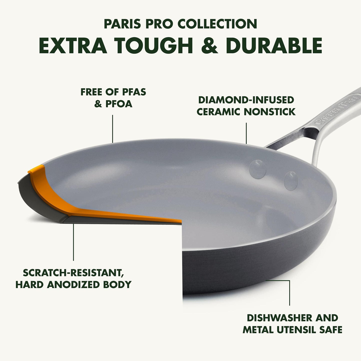 GreenPan Paris Pro Hard Anodized Healthy Ceramic Nonstick, 11" Square Grill Pan, PFAS-Free, Dishwasher Safe, Grey - CookCave