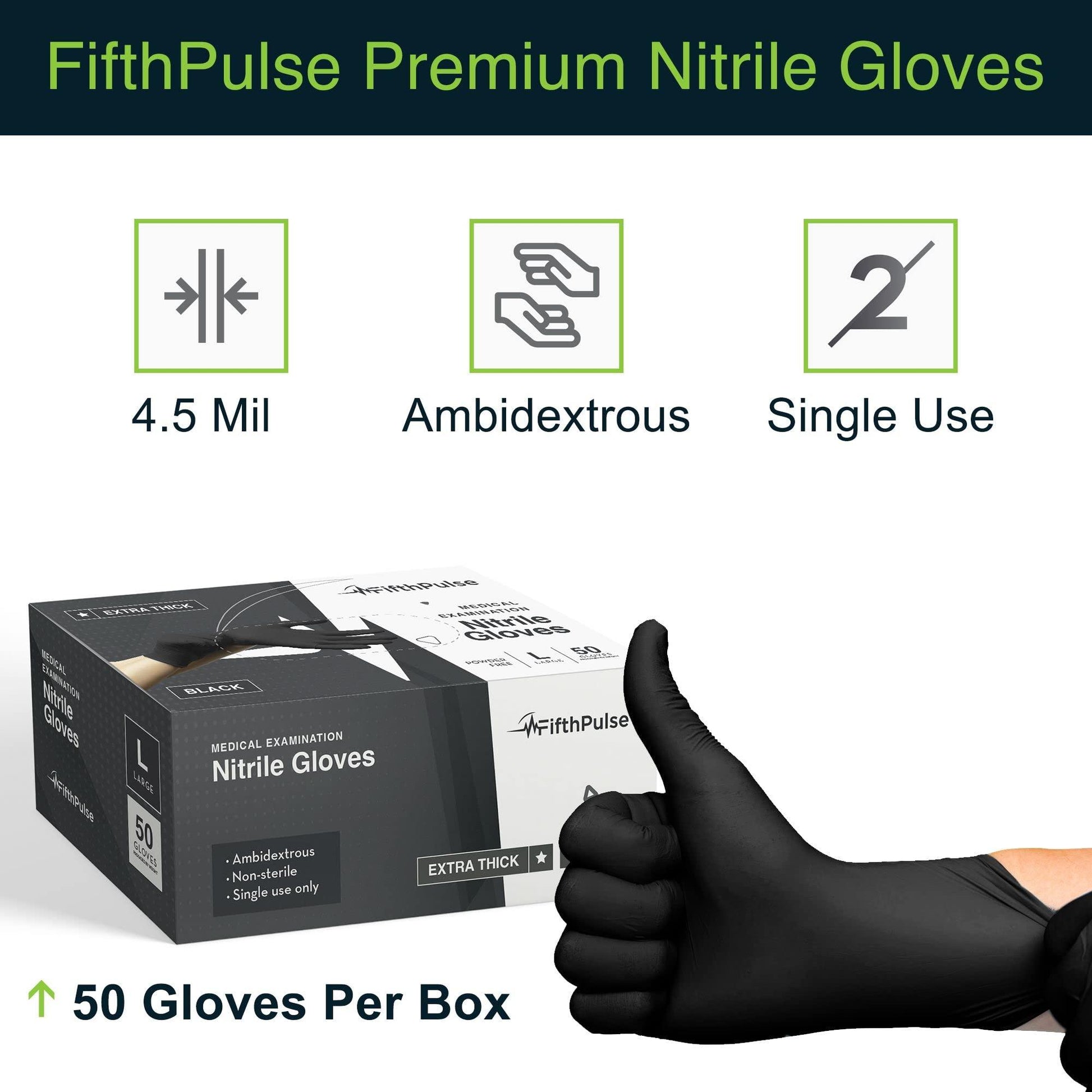 Disposable Black Nitrile Gloves Medium 50 Count - Extra Thick 4.5 Mil - Powder and Latex Free Rubber Gloves - Surgical Medical Exam Gloves - Food Safe Cooking Gloves - CookCave