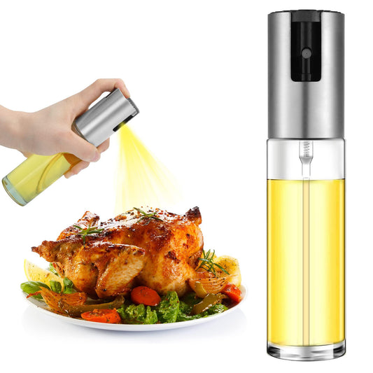 Oil Sprayer for Cooking, Olive Oil Sprayer Mister for Air Fryer, 3.7oz(100ml) Olive Oil Spray Bottle, Vinegar Oil Portable Kitchen Gadgets for Baking, Salad, Grilling, BBQ, Roasting (Silver) - CookCave