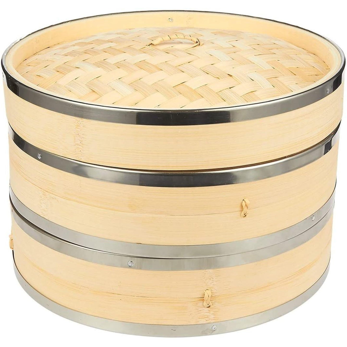 Juvale 2-Tier 10 Inch Bamboo Steamer Basket with Steel Rings - Large Capacity Dumpling, Vegetable Steamer Basket (10x6.5x10 in) - CookCave