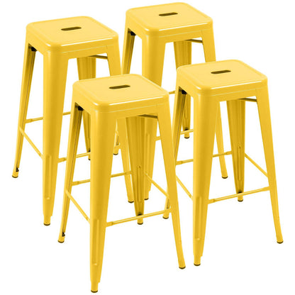 Furniwell 30 Inches Metal Bar Stools High Backless Tolix Indoor-Outdoor Stackable Barstool with Square Counter Seat Set of 4 (Yellow) - CookCave