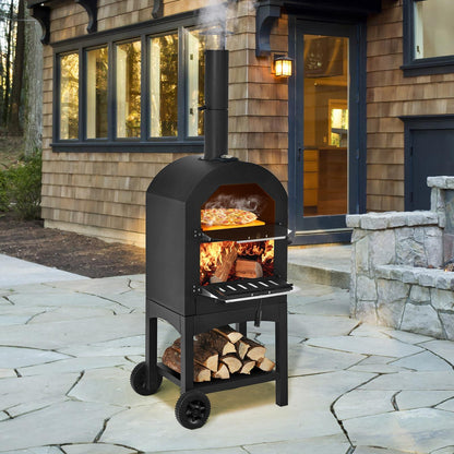 COSTWAY Outdoor Pizza Oven, Wood Fired Pizza Oven for Outside, Patio Pizza Grill with Pizza Stone, Pizza Peel, and Waterproof Cover for Backyard Camping - CookCave