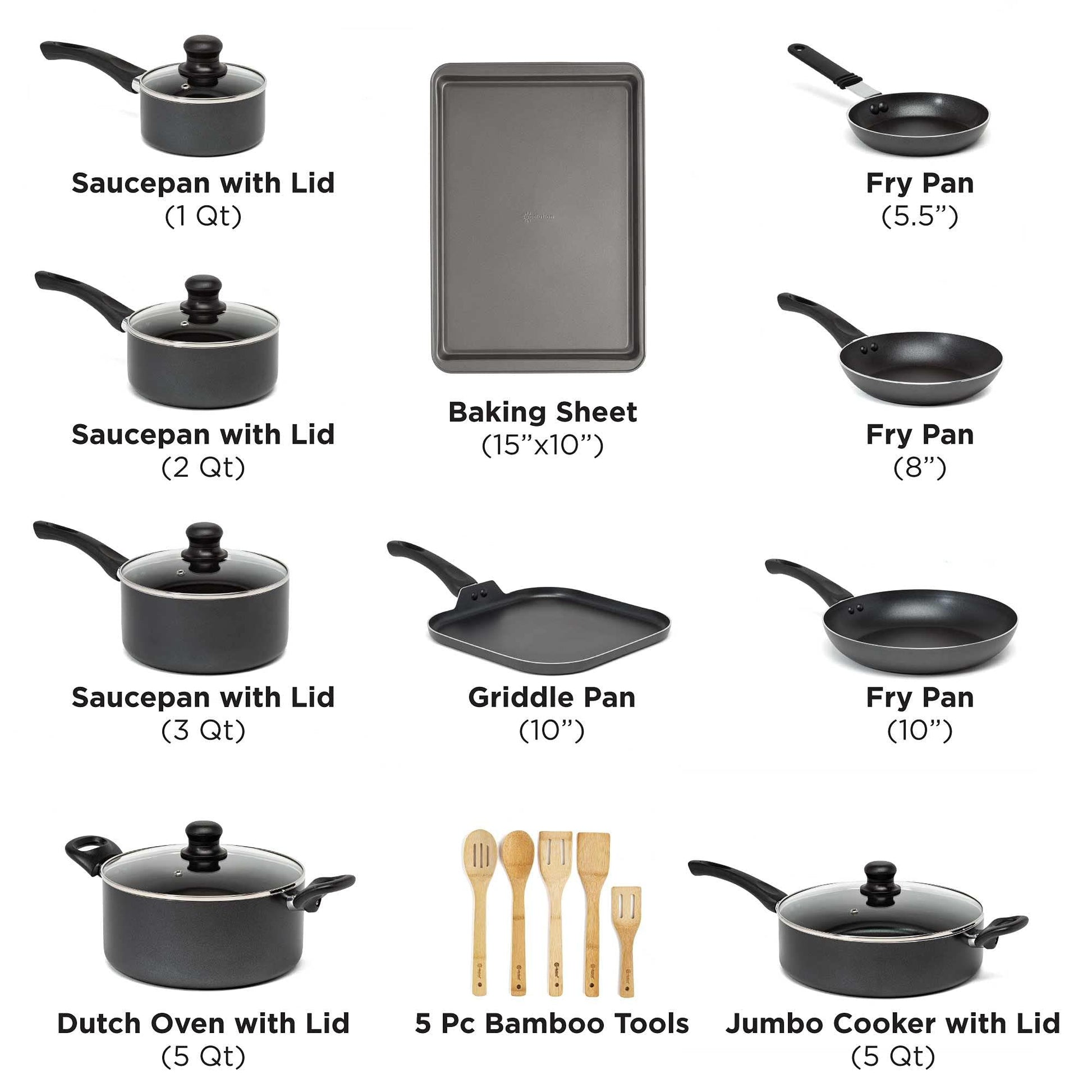 Ecolution Easy Clean Nonstick Cookware Set, Dishwasher Safe Kitchen Pots and Pans Set, Comfort Grip Handle, Even Heating, Ultimate Food Release, 20-Piece, Black - CookCave