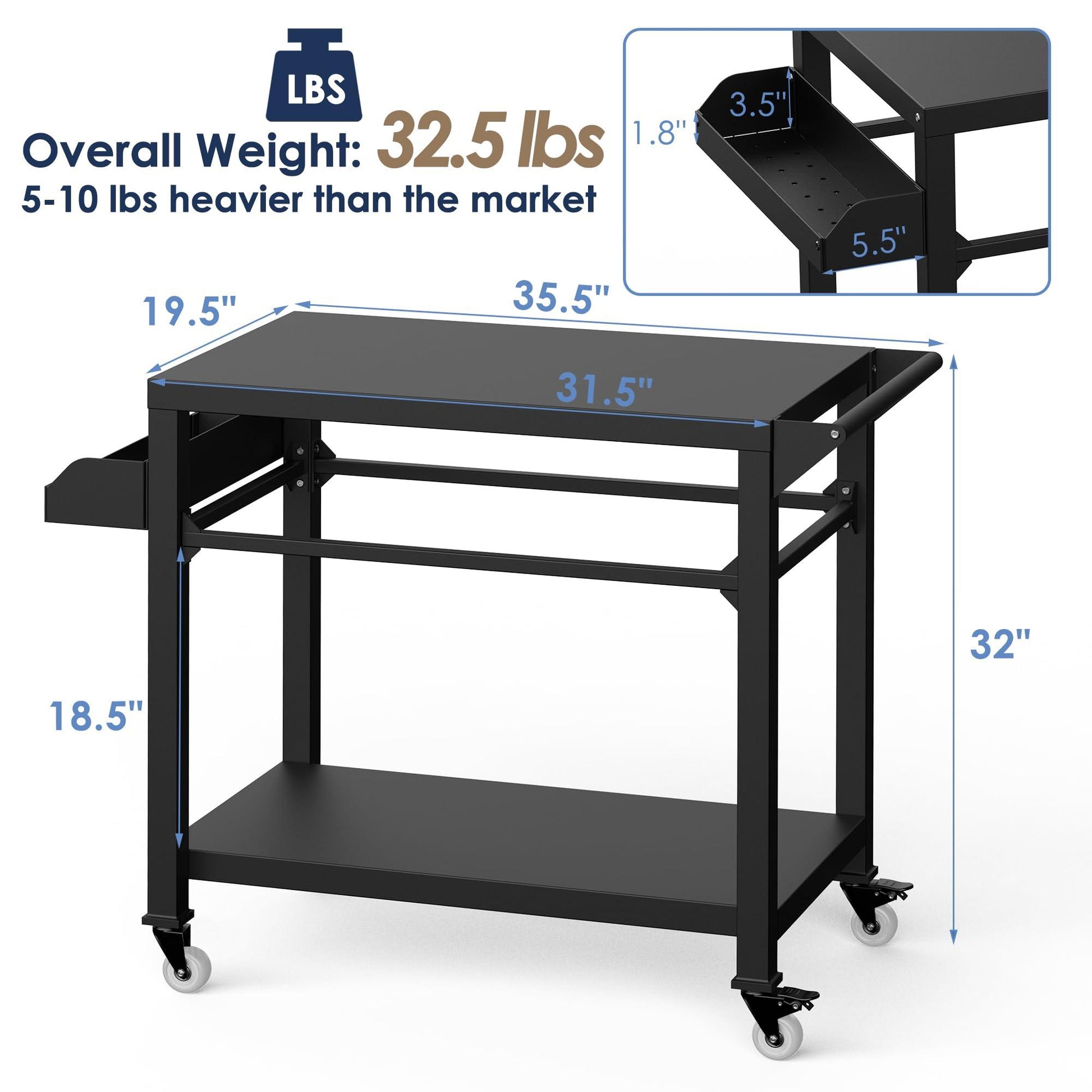 Xilingol Outdoor Grill Cart, Pizza Oven Stand Table with Wheels for Outside Patio, Heavy Duty Movable Outdoor Cooking Prep Table BBQ Smoker Cart for Backyard, Camping and Parties - CookCave