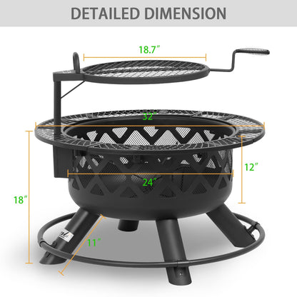 BALI OUTDOORS Wood Burning Fire Pit with Quick Removable Cooking Grill, Black, 32in - CookCave