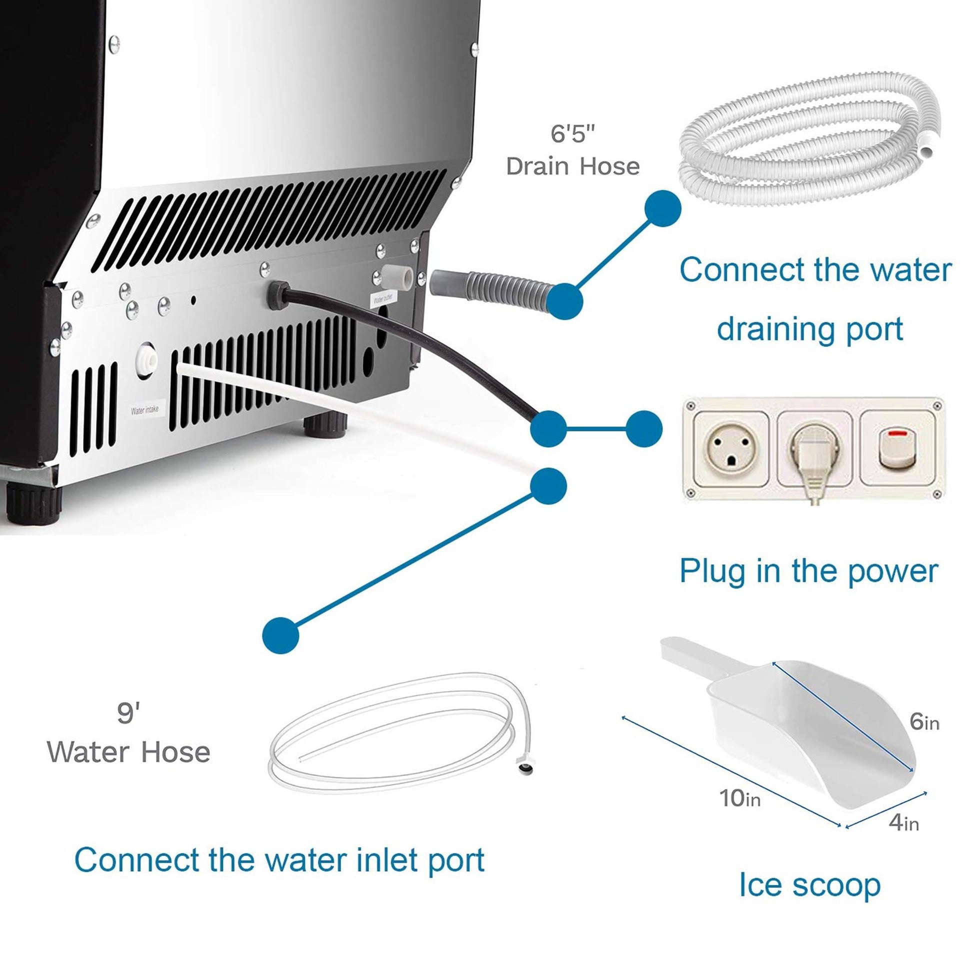 Antarctic Star Commercial Ice Makers Machine Stainless Steel Makers 100 Lbs of Ice Per 24H with 33 Pounds Storage Capacity Ice Cubes Freestanding Party/Bar/Restaurant Scoop Connection Hose Silver - CookCave