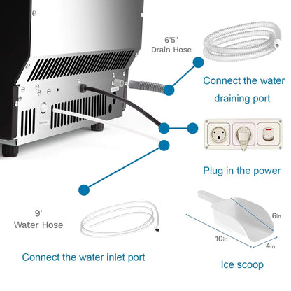 Antarctic Star Commercial Ice Makers Machine Stainless Steel Makers 100 Lbs of Ice Per 24H with 33 Pounds Storage Capacity Ice Cubes Freestanding Party/Bar/Restaurant Scoop Connection Hose Silver - CookCave