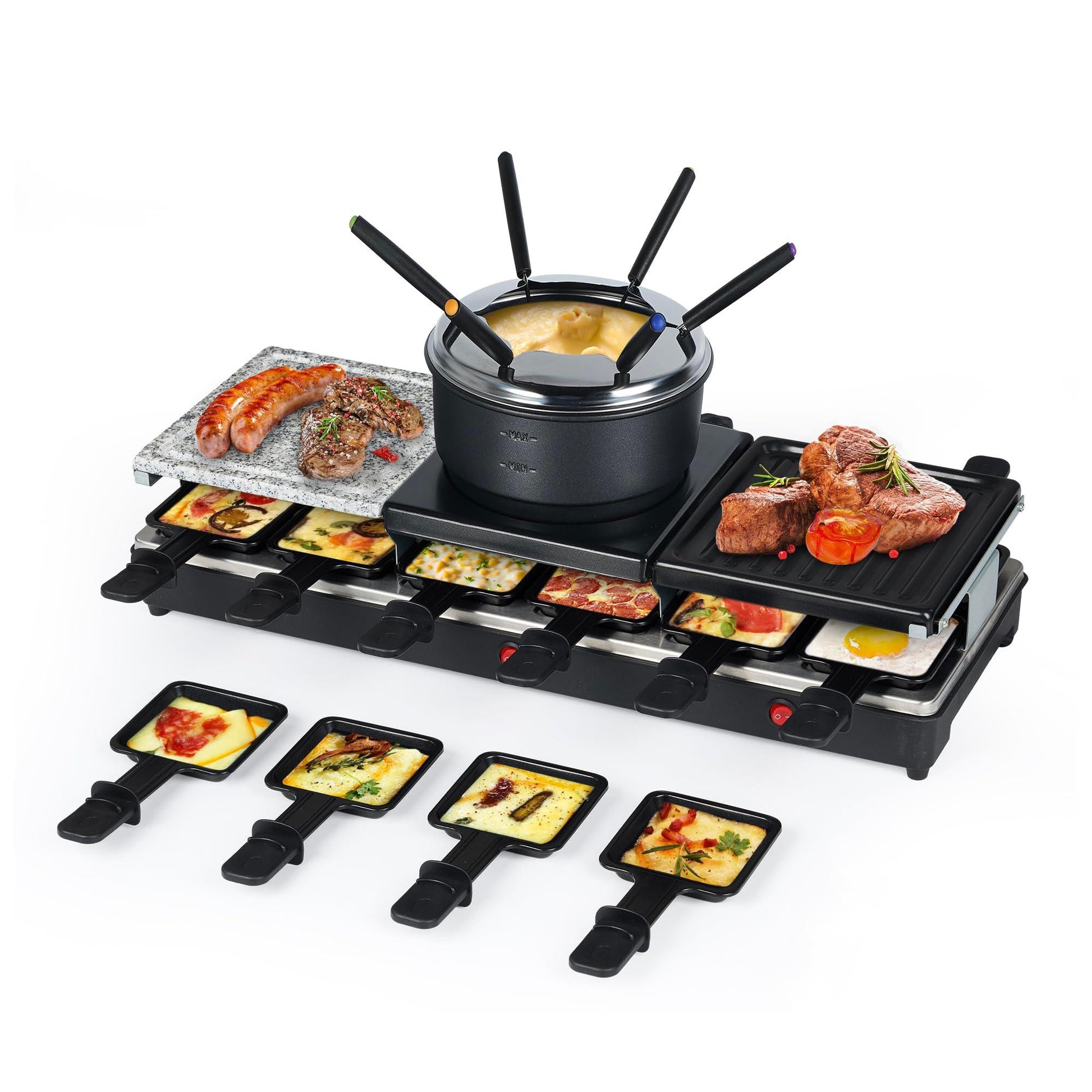 Saenchue Raclette Table Grill - Indoor Electric Grill Griddle - Nonstick Extra Large Reversible 4-In-1 Outdoor Dishwasher Safe with Cheese 12 Paddles 12 Spatulas for 12 Person, FD-12 - CookCave