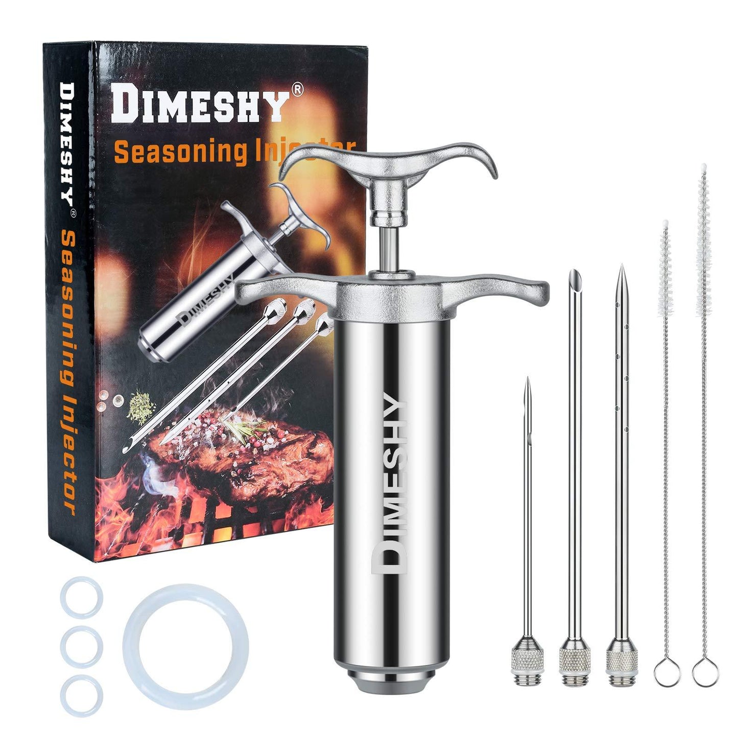 Heavy duty 304 Stainless Steel Meat Injector Kit with 2-oz Large Capacity Barrel with 3 commercial Marinade Needles - CookCave