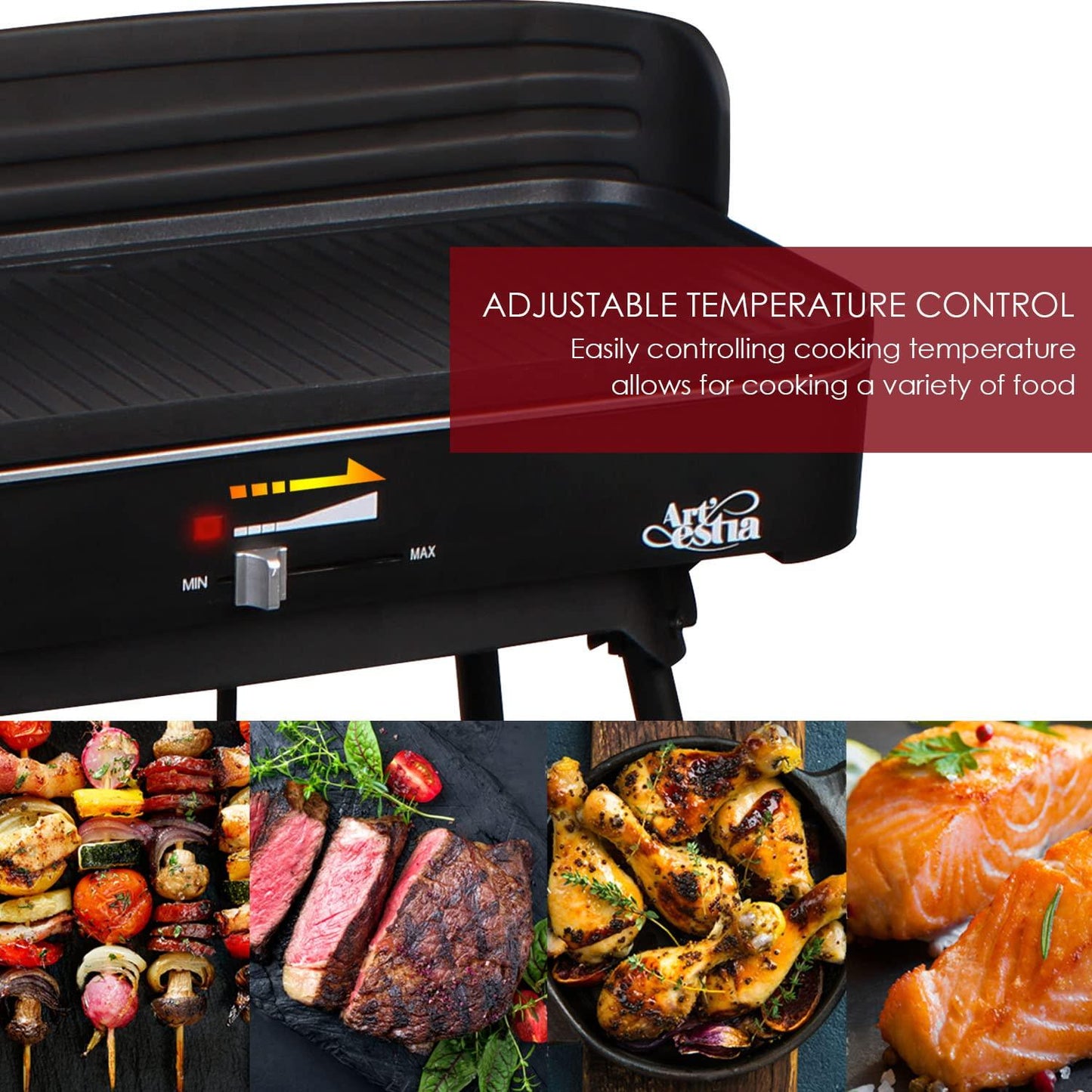 Artestia Outdoor Electric Grills Smokeless 2 IN 1 BBQ Grills Temperature Control Portable Removable 1500W Stand Grill for Cooking, BBQ Party, Black - CookCave