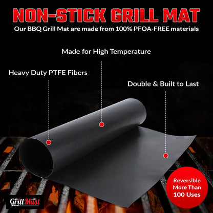 GrillMust Large Grilling Bags Premium Set-2 x Mesh Grill Bags for Outdoor Grill 12x9.5″- 1 x Grill Mats - 1 x Mesh Grill Mat 16x13″ - 1 x Silicone Brush. Smoking Meat Accessories-Ideal Gifts For Men. - CookCave