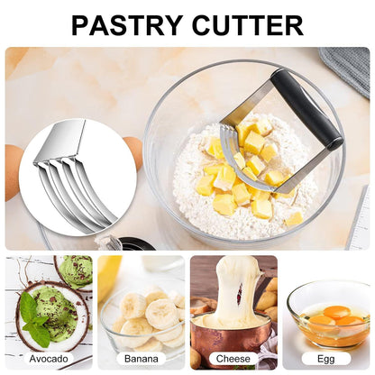 Pastry Cutter, Biscuit Cutter, Dough Scraper, Silicone Baking Mats, Stainless Steel Pastry Blender Set, Dough Cutter Biscuit Cutter Baking Pastry Mat Dough Blender Tools & Pastry Utensils (5 Pcs/Set) - CookCave