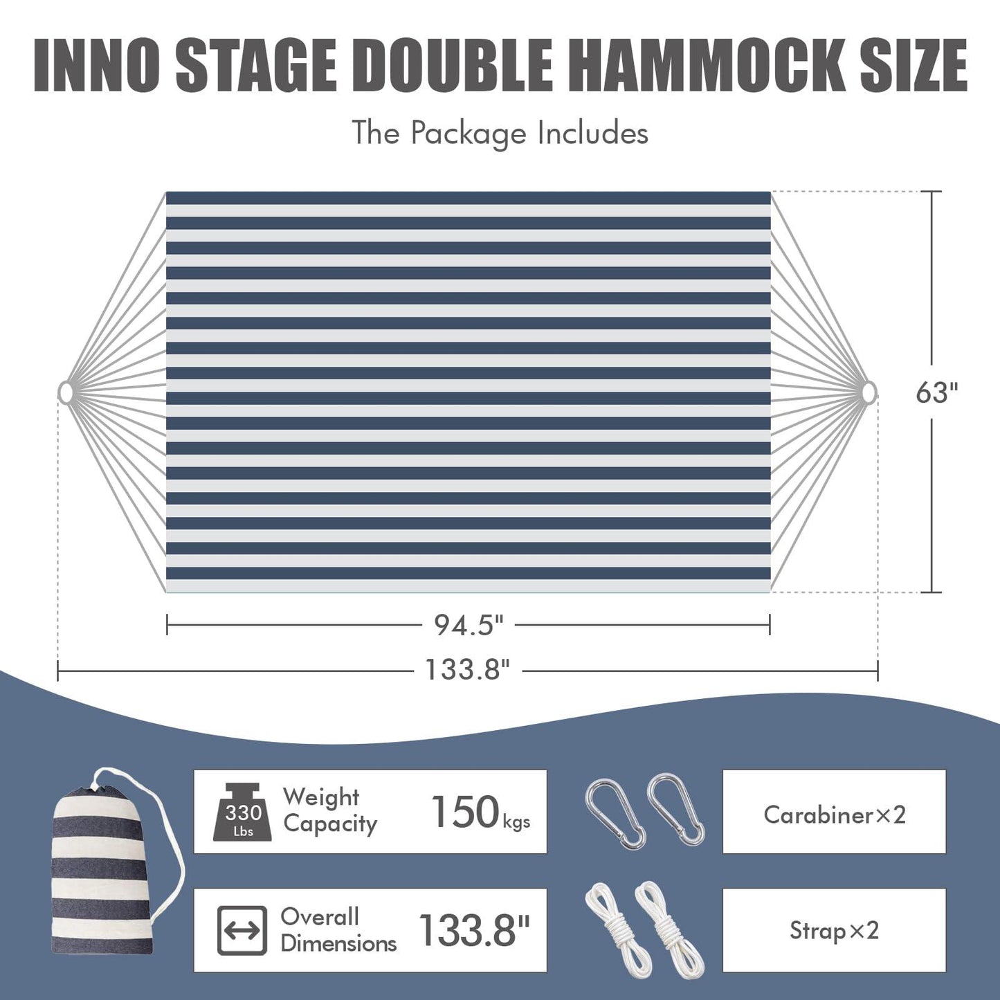 INNO STAGE Brazilian Double Hammock with Tree Straps, 2 Persons Hammock Portable Hanging Camping Bed for Patio, Backyard, Porch, Outdoor and Indoor Use - Soft Cotton Hammock with Carrying Bag - CookCave