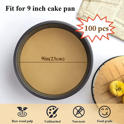 DISSKNIC 9 Inch Parchment Paper Rounds, 100PCS Unbleached Round Parchment Paper 9 inch for Baking, Precut Parchment Rounds for Round Cake Pans 9 inch,Round Baking Sheets,Springform Pan,Bamboo Steamer - CookCave