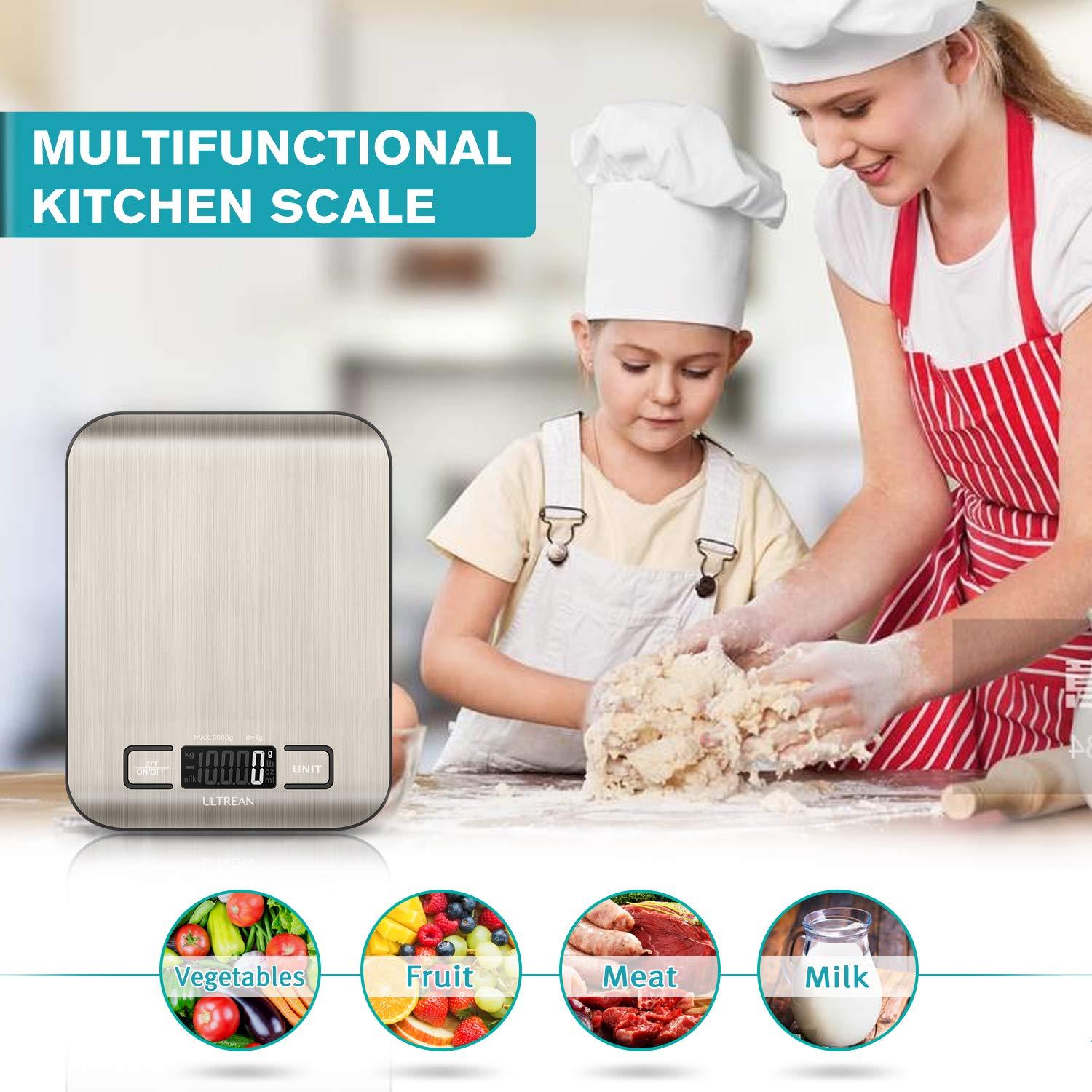 Ultrean Food Scale, Digital Kitchen Scale Weight Grams and Ounces for Baking Cooking and Meal Prep, 6 Units with Tare Function, 11lb (Batteries Included) - CookCave