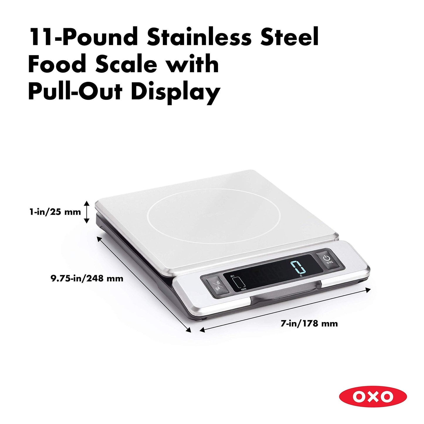 OXO Good Grips 11-Pound Stainless Steel Food Scale with Pull-Out Display - CookCave