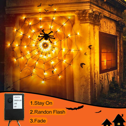 Vanthylit Halloween Spider Web Lights with Black Spider, 70 LED Waterproof Orange Light Up Spiderweb, Halloween Lights for Window Room Indoor Outdoor Decorations - CookCave