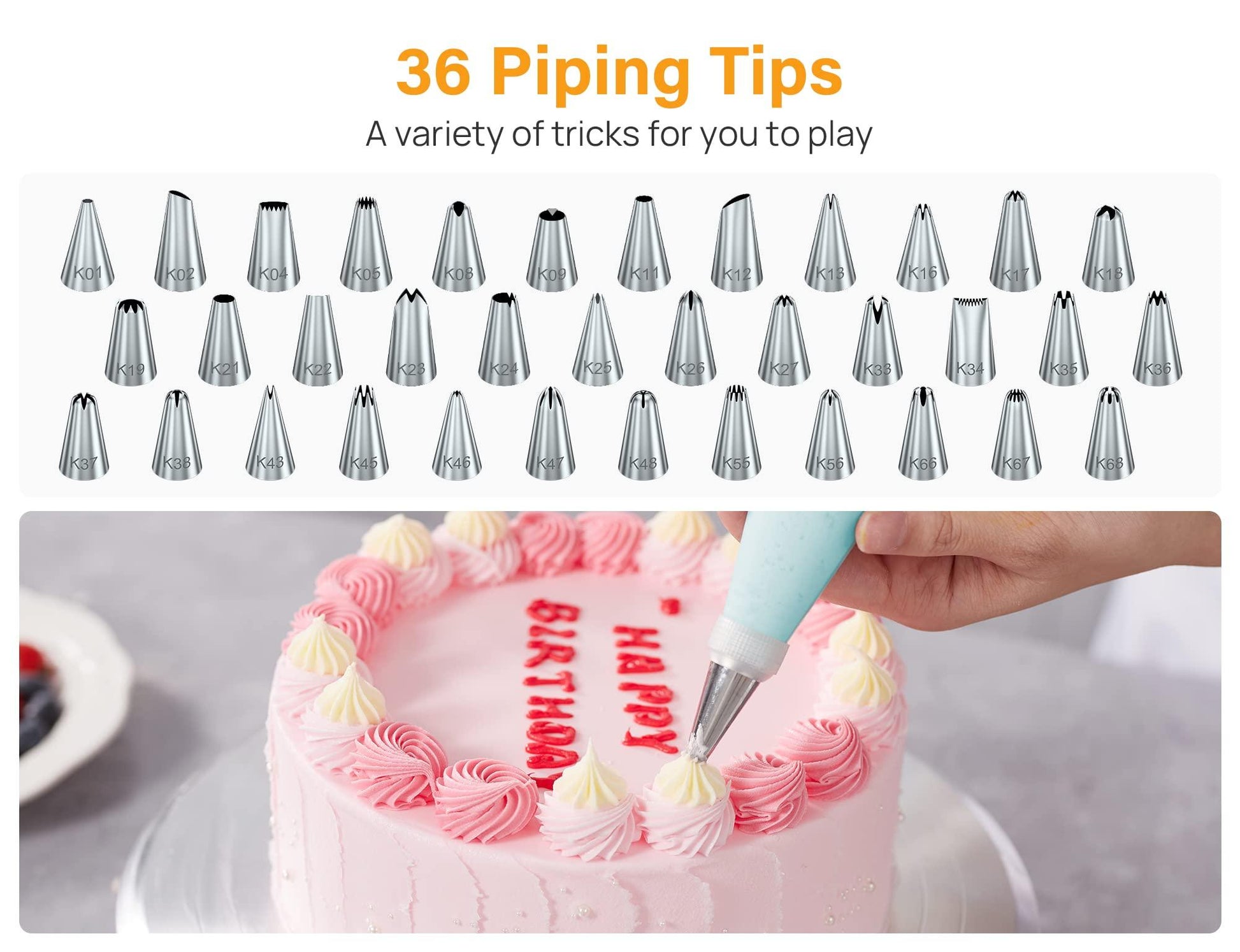 Kootek 42pcs Piping Bags and Tips Set, Cake Decorating Supplies Kits for Baking with 36 Numbered Frosting Icing Tips, 2 Reusable Pastry Bags, Easy Carry Storage Box and Other Baking Tools - CookCave